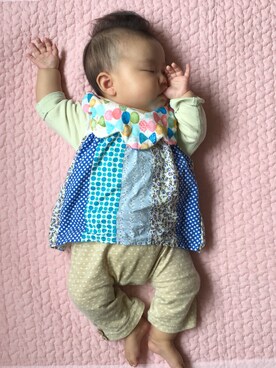 「アイテム（ママ＆ベビー、グリーン系）」を使った、neneさん（キッズ・60cm）の夏コーディネート