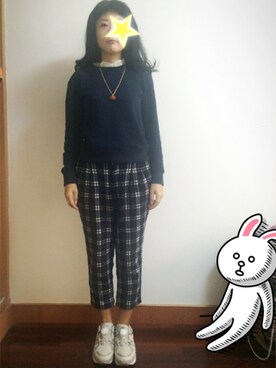 「plaid」｜「アイテム（スウェット）」を使った、Rocoさん（レディース・160cm）の春コーディネート