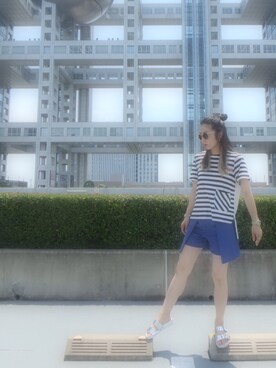 「Yasutoshi Ezumi（ヤストシエズミ）のアイテム（パンツ）」を使った、midori さん（レディース・158cm）の夏コーディネート
