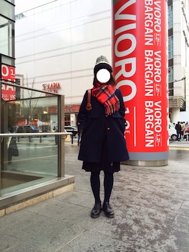 「タータンチェック」｜まつげさん（レディース・158cm）の冬コーディネート