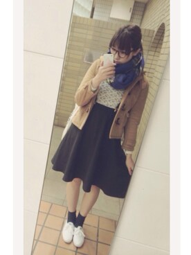 「ひざ丈スカート」｜「アイテム（ダッフルコート）」を使った、hrm!さん（レディース・174cm）の冬コーディネート