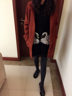「UNKNOWN.（アンノウン）のアイテム（ワンピース、ブラック系）」を使った、akyaさん（レディース・160cm）の冬コーディネート