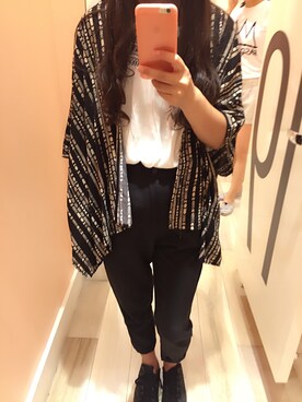 「FOREVER 21（フォーエバー トゥエンティーワン）のアイテム（カーディガン/ボレロ、ブラック系）」を使った、akyaさん（レディース・160cm）の夏コーディネート