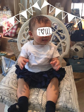 「ZARA KIDSのアイテム（Tシャツ/カットソー、ホワイト系）」を使った、ouiさん（キッズ・110cm）の夏コーディネート