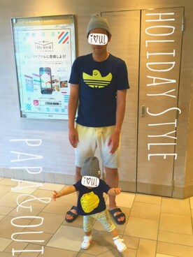 「adidas（アディダス）のオリジナルス Tシャツ[GONZSHMOO2T]（Tシャツ/カットソー、ブルー系）」を使った、ouiさん（キッズ・110cm）の秋コーディネート