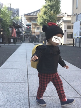 「Ocean&Ground（オーシャン&グラウンド）のＦＲＩＬＬＹＯＫＥＴ  (80～140cm)（Tシャツ/カットソー、ブラック系）」を使った、ouiさん（キッズ・110cm）の秋コーディネート