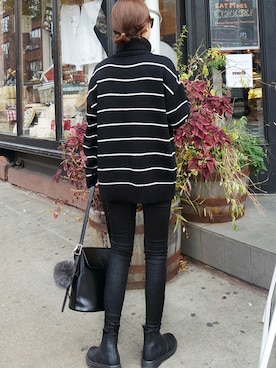 「ボーダーニット」｜ZEMMAWORLDさん（レディース・164cm）の冬コーディネート