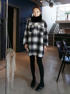 「チェック柄」｜ZEMMAWORLDさん（レディース・164cm）の冬コーディネート