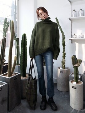 「アイテム（エコバッグ/サブバッグ）」を使った、ZEMMAWORLDさん（レディース・164cm）の冬コーディネート