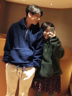 「アイテム（パーカー、グリーン系）」を使った、ZEMMAWORLDさん（レディース・164cm）の冬コーディネート