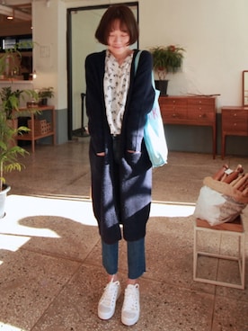 「ロングカーディガン」｜ZEMMAWORLDさん（レディース・164cm）の冬コーディネート