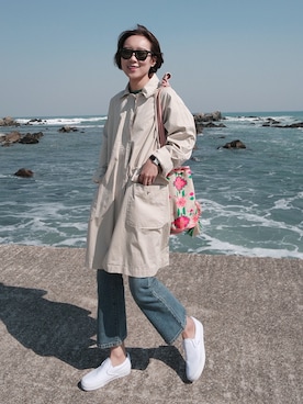 「アイテム（ステンカラーコート）」を使った、ZEMMAWORLDさん（レディース・164cm）の春コーディネート