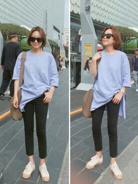 「ロングTシャツ」｜ZEMMAWORLDさん（レディース・164cm）の春コーディネート