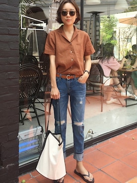 「アイテム（バッグ、ホワイト系）」を使った、ZEMMAWORLDさん（レディース・164cm）の夏コーディネート