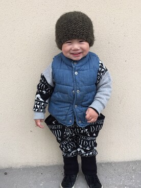 「アイテム（ダウンベスト、その他）」を使った、贵妇さん（キッズ・90cm）の冬コーディネート