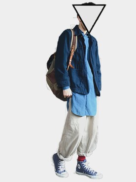 「45R（フォーティファイブアール）のアイテム（カバーオール）」を使った、Oさん（メンズ・175cm）の春コーディネート
