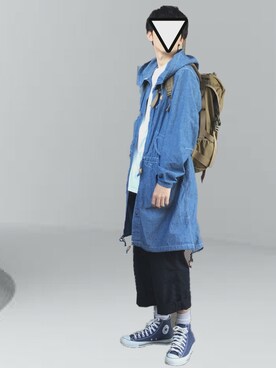 「Engineered Garments（エンジニアードガーメンツ）のアイテム（モッズコート）」を使った、Oさん（メンズ・175cm）の春コーディネート