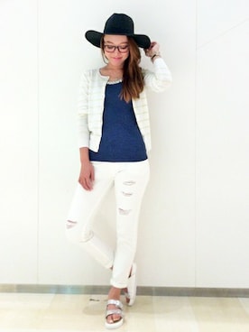 「ホワイトパンツ」｜maoさん（レディース・168cm）の夏コーディネート