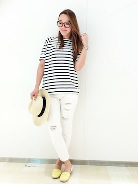 「アイテム（スニーカー、イエロー系）」を使った、maoさん（レディース・168cm）の夏コーディネート