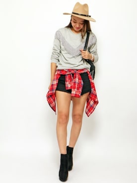 「アイテム（レッド系）」を使った、maoさん（レディース・168cm）の冬コーディネート