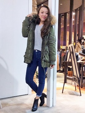 「VENCEEXCHANGE（ヴァンスエクスチェンジ）のアイテム（モッズコート）」を使った、maoさん（レディース・168cm）の冬コーディネート