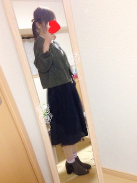 「ひざ丈スカート」｜「アイテム（ブーティ）」を使った、あおむしさん（レディース・158cm）の春コーディネート