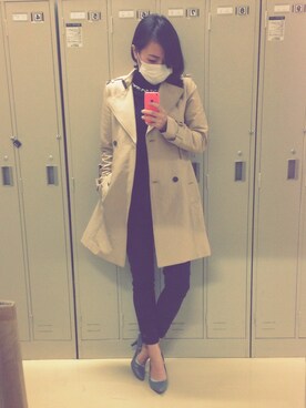 「学校」｜「アイテム（トレンチコート）」を使った、あまみんちゅさん（レディース・163cm）の冬コーディネート