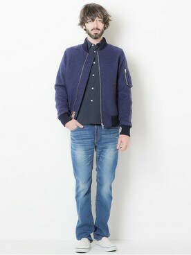 「rehacer（レアセル）のアイテム（MA-1）」を使った、rehacer_officialさん（メンズ・184cm）の冬コーディネート