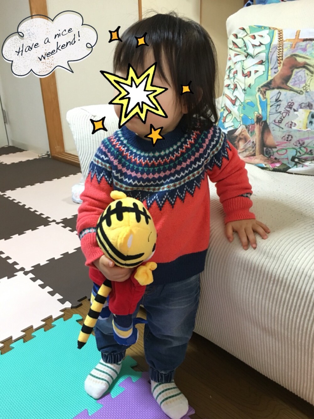 「GAP、デニムパンツ、ニット」｜「GAPのアイテム（ニット/セーター、レッド系）」を使った、ｶﾘﾎﾟさん（レディース・153cm）の春コーディネートの1枚目の写真
