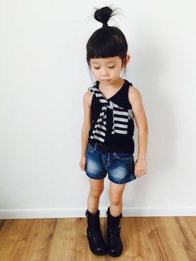 「no brand（ノーブランド）のアイテム（トップス）」を使った、ひよ。こは。さん（キッズ・100cm）の夏コーディネート