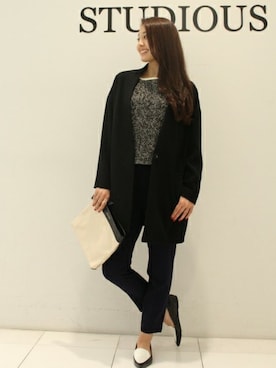 「STUDIOUS（ステュディオス）のアイテム（ノーカラージャケット）」を使った、ayakaさん（レディース・160cm）の秋コーディネート