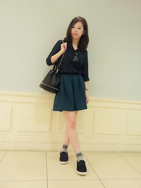 「キュロット」｜「アイテム（スニーカー）」を使った、Minamiさん（レディース・157cm）の夏コーディネート
