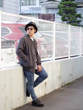 「STAMPD（スタンプド）のアイテム（ブルゾン）」を使った、池田翔一さん（メンズ・165cm）の秋コーディネート