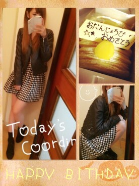 「誕生日」｜「アイテム（ライダースジャケット）」を使った、aya.さん（レディース・158cm）の秋コーディネート