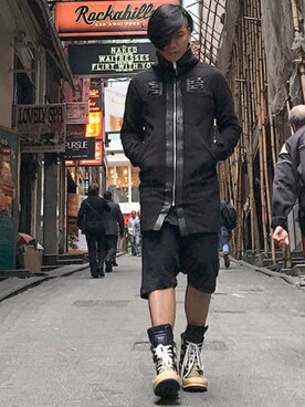 「DRKSHDW by RICK OWENS（ダークシャドウ バイ リックオウエンス）のアイテム（ブルゾン）」を使った、Iam Will Iamさん（メンズ・176cm）の冬コーディネート