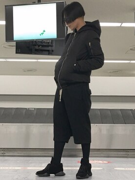 「RICK OWENS」｜「アイテム（ナイロンジャケット）」を使った、Iam Will Iamさん（メンズ・176cm）の冬コーディネート