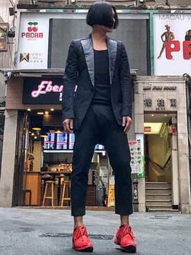 「RICK OWENS」｜「アイテム（モカシン/デッキシューズ）」を使った、Iam Will Iamさん（メンズ・176cm）の春コーディネート