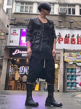 「RICK OWENS」｜「アイテム（ナイロンジャケット）」を使った、Iam Will Iamさん（メンズ・176cm）の春コーディネート