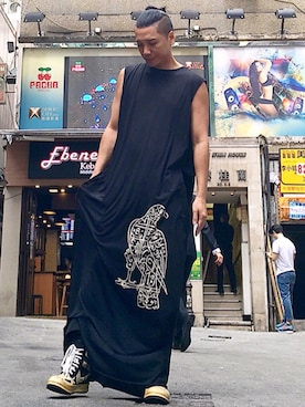 「RICK OWENS」｜「アイテム（ワンピース）」を使った、Iam Will Iamさん（メンズ・176cm）の夏コーディネート