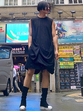「RickOwens×adidas」｜「アイテム（ブーツ）」を使った、Iam Will Iamさん（メンズ・176cm）の夏コーディネート
