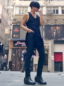 「RICK OWENS」｜「アイテム（ブーティ）」を使った、Iam Will Iamさん（メンズ・176cm）の秋コーディネート