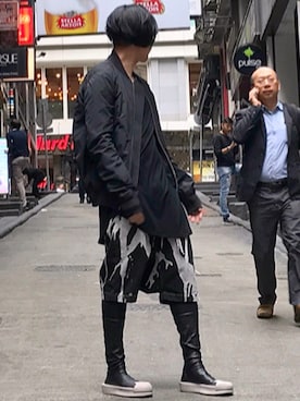 「RICK OWENS」｜「アイテム（ナイロンジャケット）」を使った、Iam Will Iamさん（メンズ・176cm）の秋コーディネート