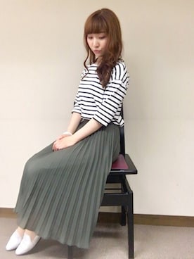 「カーキスカート」｜「アイテム（その他）」を使った、Ⓜ︎ℹ︎w@nneさん（レディース・157cm）の春コーディネート