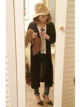 「Ungrid（アングリッド）のフレイドヘムストスリ（デニムパンツ）」を使った、mimimiさん（レディース・152cm）の秋コーディネート