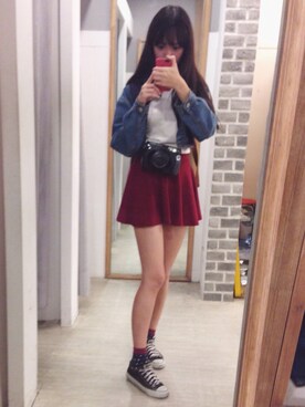 「STYLENANDA（スタイルナンダ）のアイテム（デニムジャケット）」を使った、Zina Chungさん（レディース・169cm）の春コーディネート