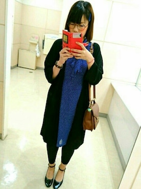 「ドットワンピ」｜「アイテム（アナログ腕時計）」を使った、もこもこさん（レディース・162cm）の秋コーディネート