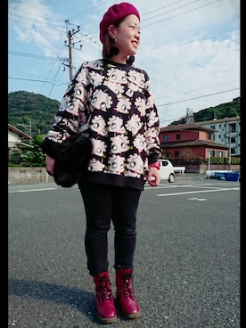 「総柄トップス」｜「アイテム（その他）」を使った、もこもこさん（レディース・162cm）の秋コーディネート