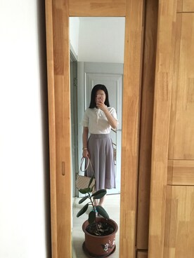 「cache cache（カシュ カシュ）のアイテム（Tシャツ/カットソー、ホワイト系）」を使った、张大美少女さん（レディース）の夏コーディネート