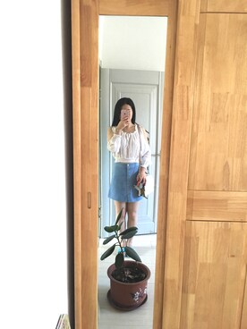 「H&M（エイチ・アンド・エム）のアイテム（Tシャツ/カットソー、ホワイト系）」を使った、张大美少女さん（レディース）の夏コーディネート