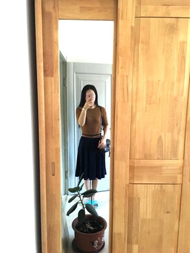 「Bershka（ベルシュカ）のアイテム（スカート、ブルー系）」を使った、张大美少女さん（レディース）の夏コーディネート